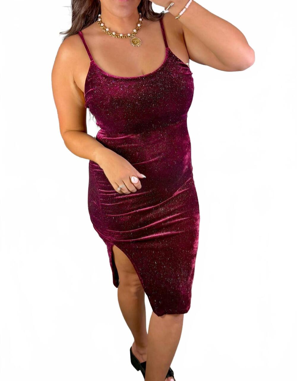NEW POPULAR 21 strike of midnight sparkle dress in burgundy